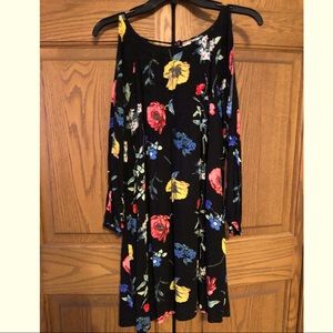 Black Floral Cold Shoulder Dress